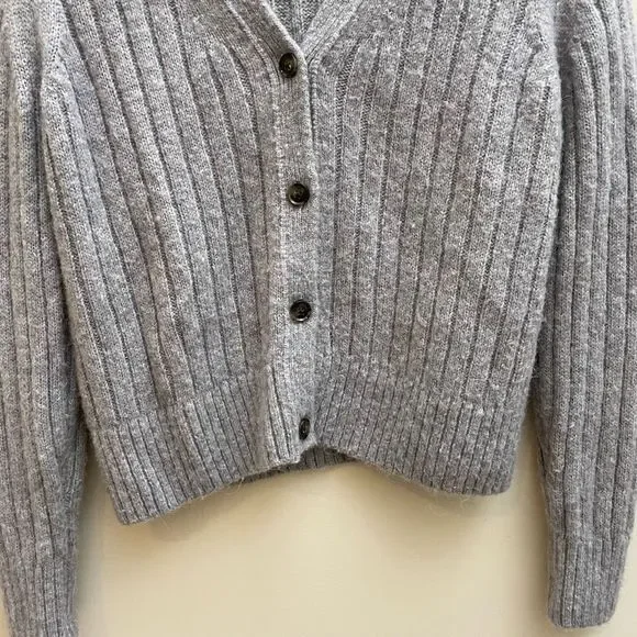 Banana Republic Womens M Mitzi Cropped Ribbed Cardigan Sweater Wool Alpaca Gray - Picture 3 of 10